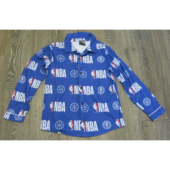 NBA Basketball Pajama Top Size L 10/12 Youth  Long Sleeve Loungewear Blue Logo - Picture 5 of 5